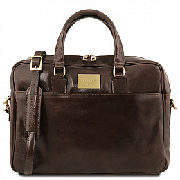 Кожана сумка портфель для ноутбука на два відділення Tuscany Leather Urbino TL141894 Темно-коричневий