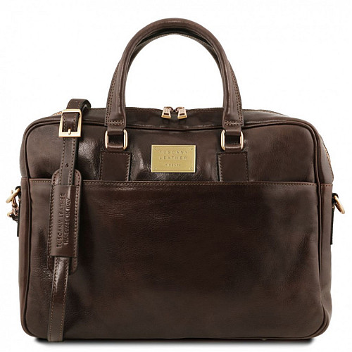 Кожаная сумка портфель для ноутбука на два отделения Tuscany Leather Urbino TL141894 Темно-коричневый