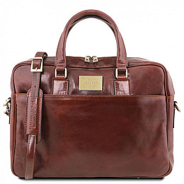 Кожаная сумка портфель для ноутбука на два відділення Tuscany Leather Urbino TL141894 Коричневий