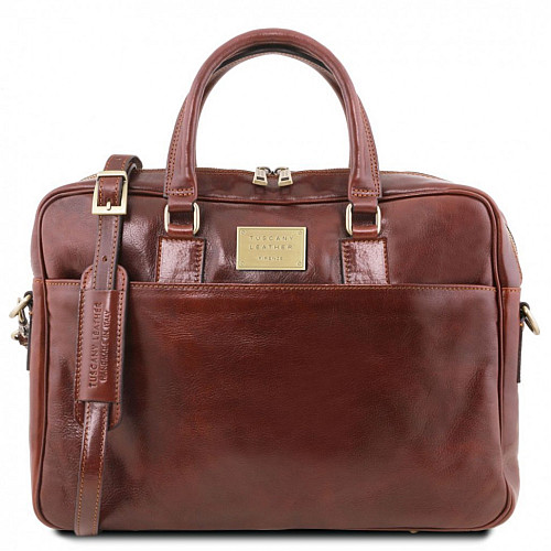 Кожаная сумка портфель для ноутбука на два отделения Tuscany Leather Urbino TL141894 Коричневый