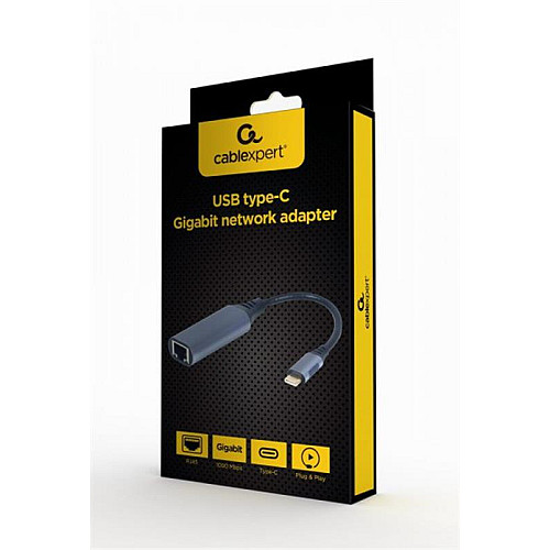Адаптер Cablexpert USB Type-C RJ-45 M/F 0.15 м Чорний (A-USB3C-LAN-01)
