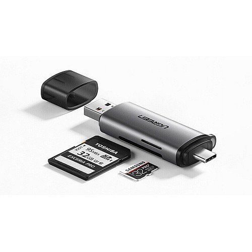 Кардрідер 2-в-1 TF/SD Ugreen CM185 50706 USB A & USB-C Сірий