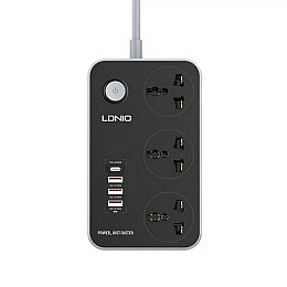 Удлинювач з USB 3 розетки LDNIO SC3412 3A 38W 2 м чорний
