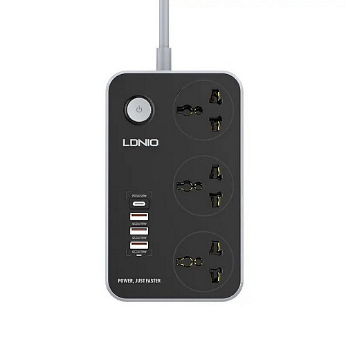 Удлинитель с USB 3 розетки LDNIO SC3412 3A 38W 2 м черный