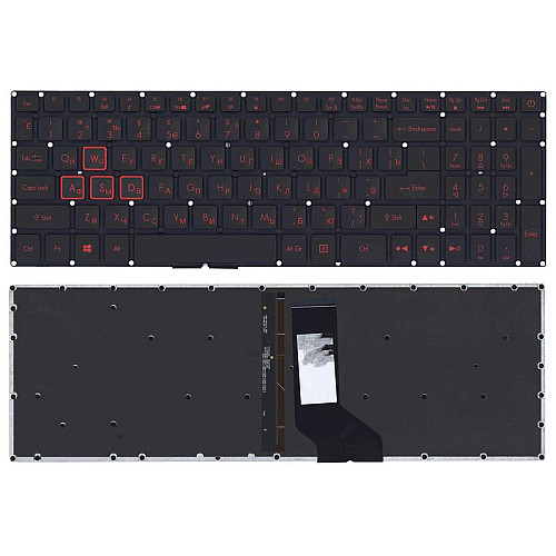 Клавіатура для ноутбука Acer Nitro 5 AN515-53 чорна без рамки підсвітка RED прямий Enter