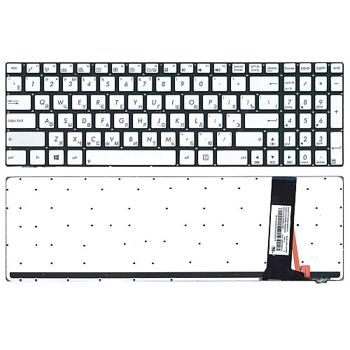 Клавиатура для ноутбука Asus N550 с подсветкой Light Silver No Frame RU
