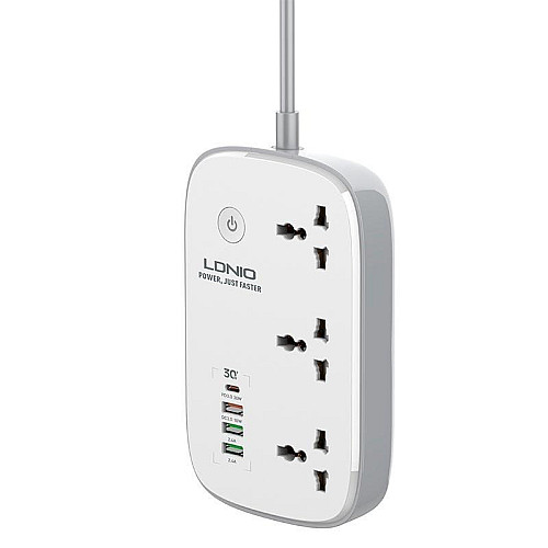 Удлинювач з USB 2 м Ldnio SCW3451 3USB Type-C 3 розетки QC Wi-Fi Білий