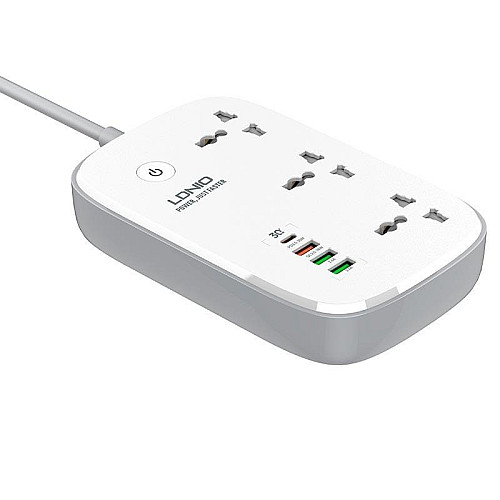 Удлинювач з USB 2 м Ldnio SCW3451 3USB Type-C 3 розетки QC Wi-Fi Білий