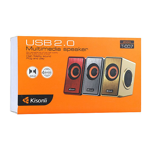 Колонки для ПК и ноутбука Kisonli T-007 Multimedia speaker 4 баса USB - 2.0 / AUX 3.5 mm 2x3W Grey