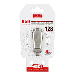 Флешка ЮСБ XO U50 Type C 128gb USB Flash Drive 3.0 Steel