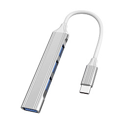 Хаб разветвитель для ноутбука TWS USB Type-C на 4 порта USB Gray