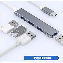 Хаб разветвитель для ноутбука TWS USB Type-C на 4 порта USB Gray