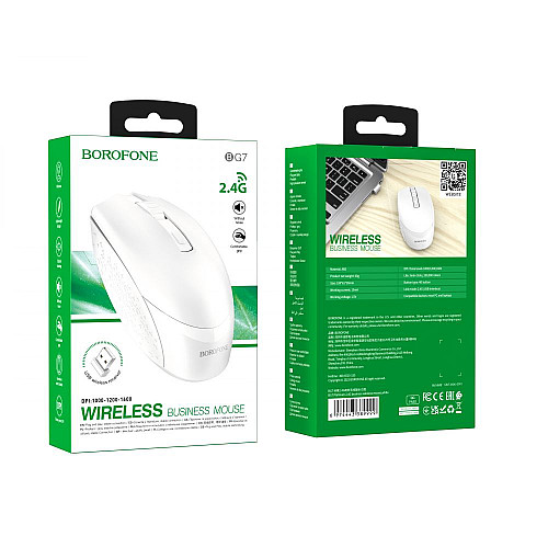Безпровідна оптична мишка Borofone BG7 platinum 2.4G Bluetooth 4.0V 1000 - 1600 DPI Білий