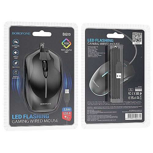 Провідна оптична USB мишка Borofone BG10 USB 1.5 м 1000DPI Чорна