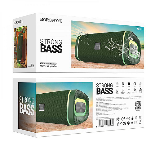 Портативна блютуз колонка Borofone BR32 Strong Bass AUX SD-карта Bluetooth V5.3 USB FM-Радіо Зелений