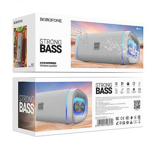 Портативная блютуз колонка Borofone BR32 Strong Bass AUX SD-card Bluetooth V5.3 USB FM-Radio Серый