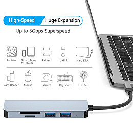 Док-станція Niye 5-в-1 з портом USB 3.0 Порти USB2.0 Пристрій для читання карт SD/TF Ultra