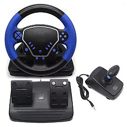 Провідний ігровий кермо RIAS Steering Wheel 4в1 з педалями та коробкою передач Black-Blue (3_04451)