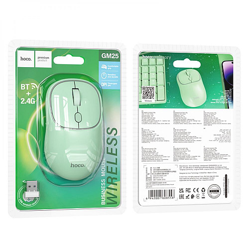 Беспроводная оптическая мышка Hoco GM25 Bluetooth 2.4Ghz 800-1600DPI Green