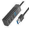 USB hub Hoco HB25 на 4 USB порта USB 3.0*1+USB 2.0*3 черный до 1Tb