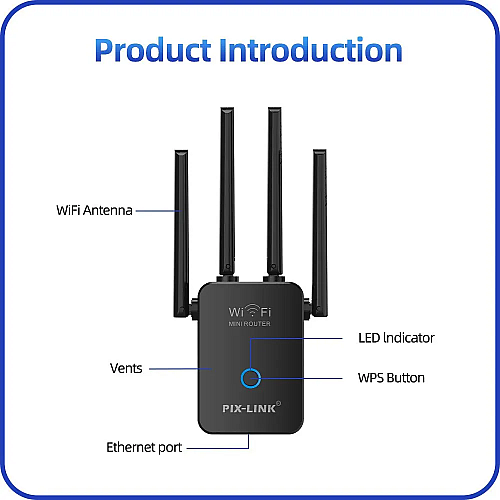 Ретранслятор Wi-Fi Pix-Link LV-WR32Q Black (16168-hbr)