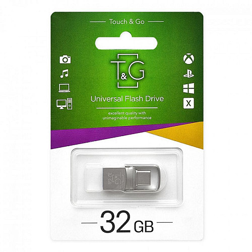 Флешка T&G 2&1USB/Type C 32Гб Метал 104 USB Flash Drive Сталь
