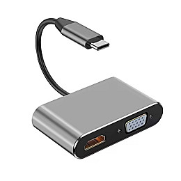 Концентратор Qukam Type-C 4 в 1 адаптер type-c 3.0 до 4K HDMI HDTV VGA USB 3.0 PD разветвитель быстрой зарядки Серый