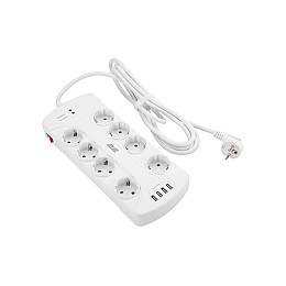 Сетевой фильтр удлинитель с USB 2E 8XSchuko 4 USB-A на 8 розеток 3 м белый
