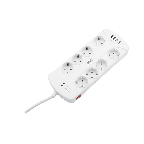 Сетевой фильтр удлинитель с USB 2E 8XSchuko 4 USB-A на 8 розеток 3 м белый
