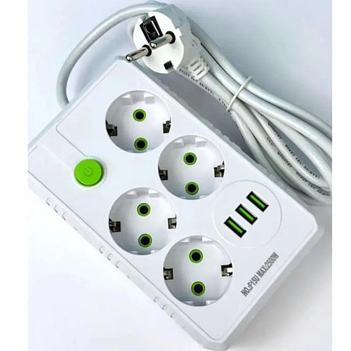 Удлинитель UA Power 2 м 4 розетки 3 USB F15U Білий