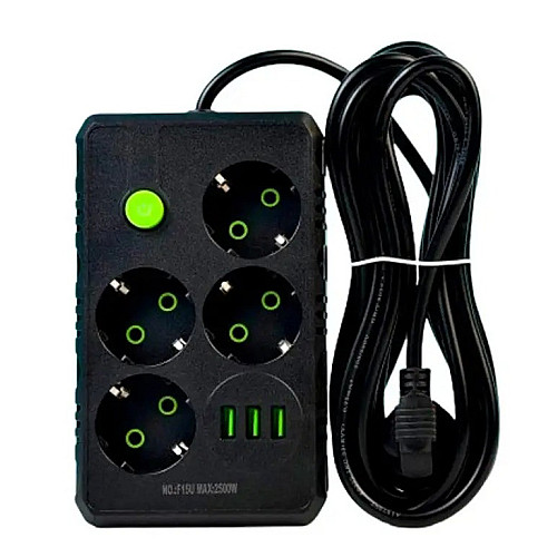Удлинитель мережевий UA Power 4 м 4 розетки 3 USB F15U Чорний