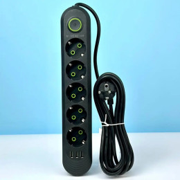 Удлинитель-переноска UA Power 6 м 5 розеток 3 USB F05U Черный