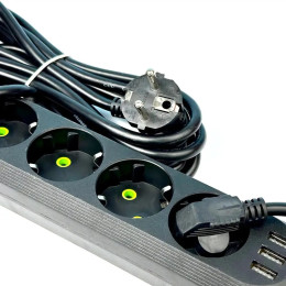 Удлинитель-переноска UA Power 6 м 5 розеток 3 USB F05U Черный