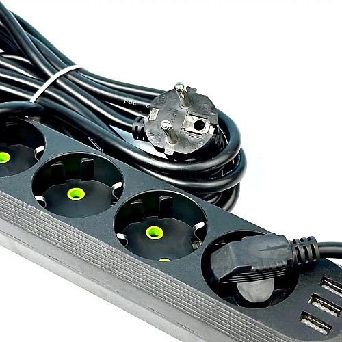 Удлинитель-переноска UA Power 6 м 5 розеток 3 USB F05U Чорний