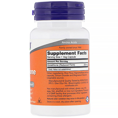 Глутатион, Glutathione, Now Foods, 250 мг, 60 вегетарианских капсул