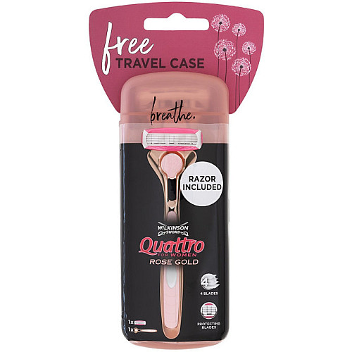 Женский станок для бритья Wilkinson Quattro For Woman Rosegold + дорожный футляр (01617)