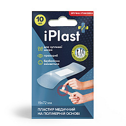 Пластырь медицинский на полимерной основе iPlast 7.2 см х 1.9 см 10 шт Прозрачный