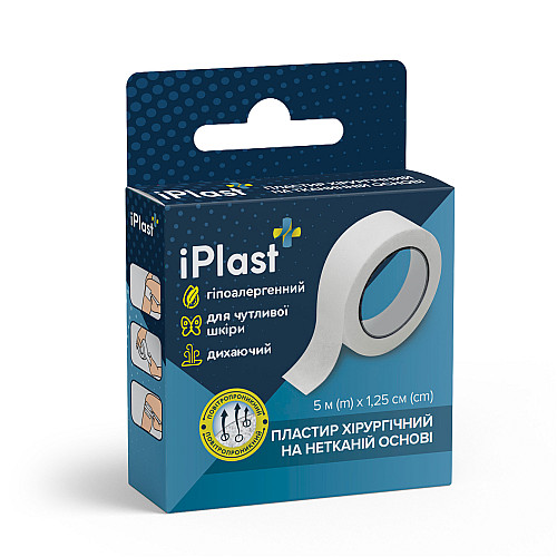 Пластырь хирургический на нетканой основе iPlast 5 м х 1,25 см Белый