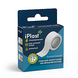 Пластырь хирургический на нетканой основе iPlast 5 м х 2 см Белый
