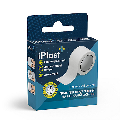 Пластырь хирургический на нетканой основе iPlast 5 м х 2,5 см Белый