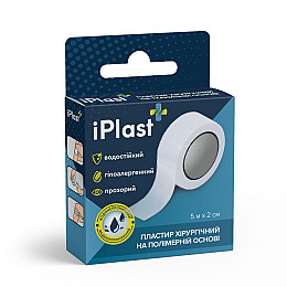 Пластырь хирургический на полимерной основе iPlast 5 м х 2 см Белый