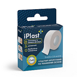 Пластырь хирургический тканевая основа iPlast 5 м х 2,5 см Белый