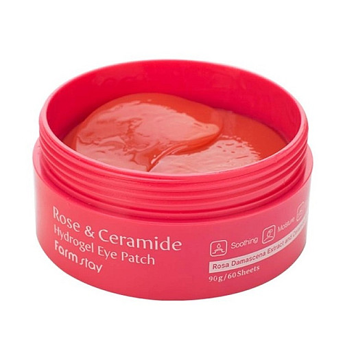 Гидрогелевые патчи с керамидами и розой Rose and Ceramide Hydrogel Eye Patch FarmStay 60 шт