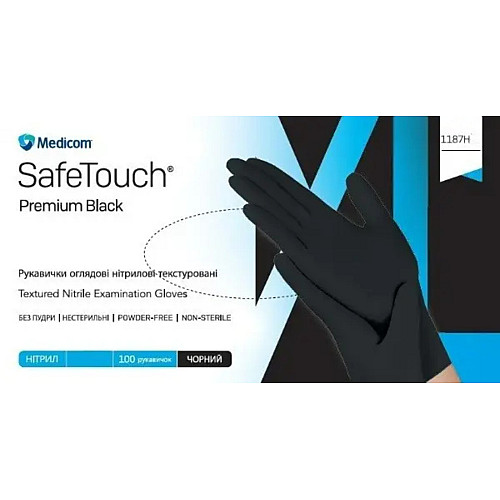 Перчатки нітрилові MEDICOM SafeTouch Premium Black р.М 100 шт Чорні