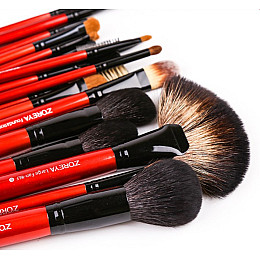 Набор кистей для макияжа с натуральным ворсом Zoreya Maestro red 21 шт в чехле
