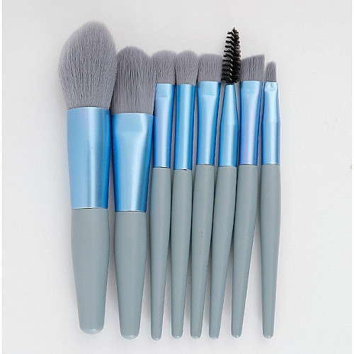 Набор кистей для макияжа мини в дорогу R&G Trevel set blue 8 шт с чехлом