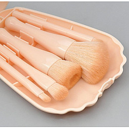 Набор кистей для макияжа Rozy Seashell персик 5шт в дорогу с зеркалом