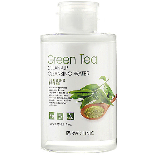 Мицелярна очищувальна вода з екстрактом зеленого чаю 3W Clinic Green Tea Clean-Up Cleansing Water 500 мл (8809772620537)