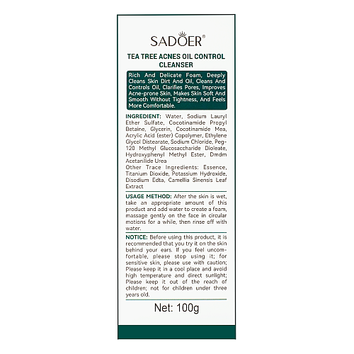 <p>Пенка для умивання від акне та прищів Sadoer Tea Tree Acnes Oil Control з екстрактом чайного дерева 100 г (SD49853)</p>