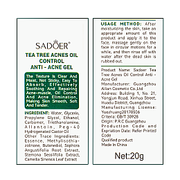 Локальний гель від акне Sadoer Tea Tree Acnes Oil Control Gel з екстрактом чайного дерева 20 мл (SD50804)
